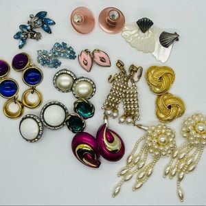 Lot of 13 Retro 80’s/90’s Costume Jewelry Clip on Earrings